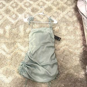 nasty gal ruched sage satin mini dress